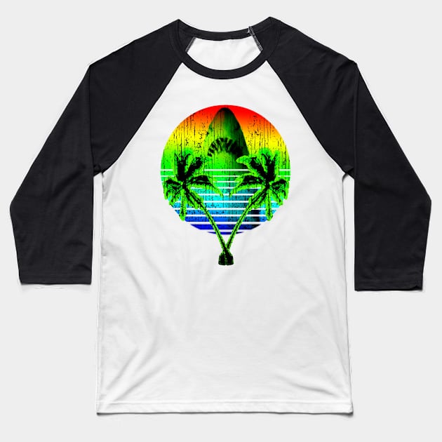 Rainbow Sun Fun Tropical Exotic Palm Trees Baseball T-Shirt by PoizonBrand